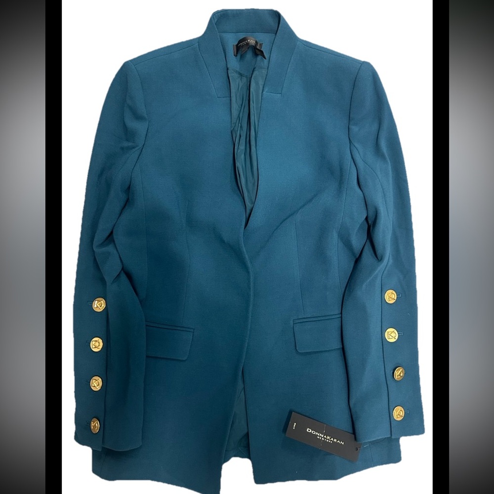 NWT Donna Karan Teal Women's Blazer Jacket with Gold Buttons - Picture 4 of 4